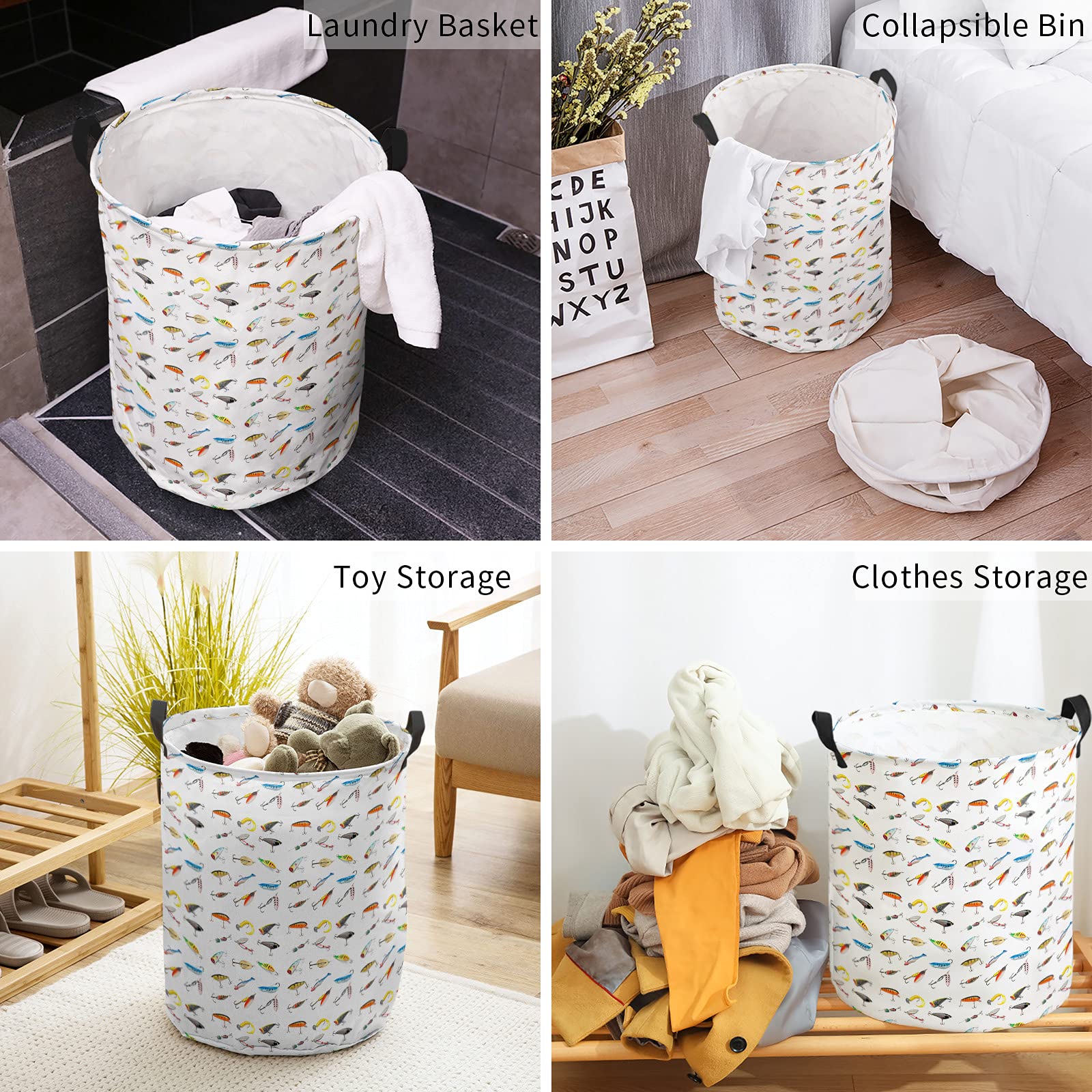 17-Inch Laundry Hamper Foldable Laundry Basket, Seaside Fishing Waterproof Clothes Hamper For Bathroom Bedroom Living Room, Vari