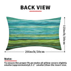 Teal Blue Green Pillow Covers 12X20 Inch Watercolor Aqua Waves Brush Lumbar Pillow Cases Abstract Striped Sea Splash Recgantle T