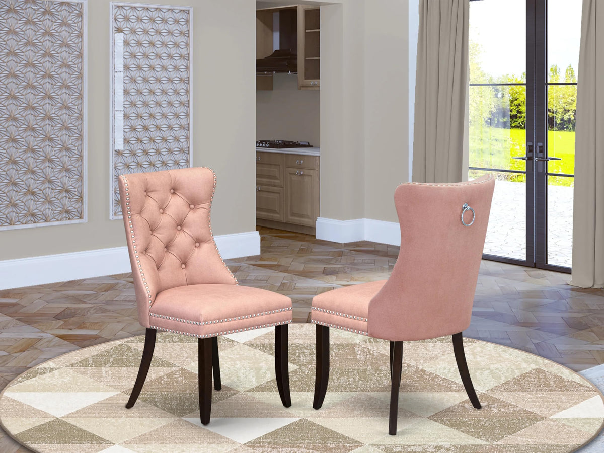 East West Furniture Dap3F23 Dallas Parsons Dining Chairs - Button Tufted Nailhead Beige Red Polyester Fabric Padded Chairs, Set Of 2, Mahogany