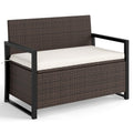 RELAX4LIFE Wicker Outdoor Bench with Storage - Rattan Deck Box w/Protective Liner for Pillows, Pool Supplies, Garden Tools, Pati