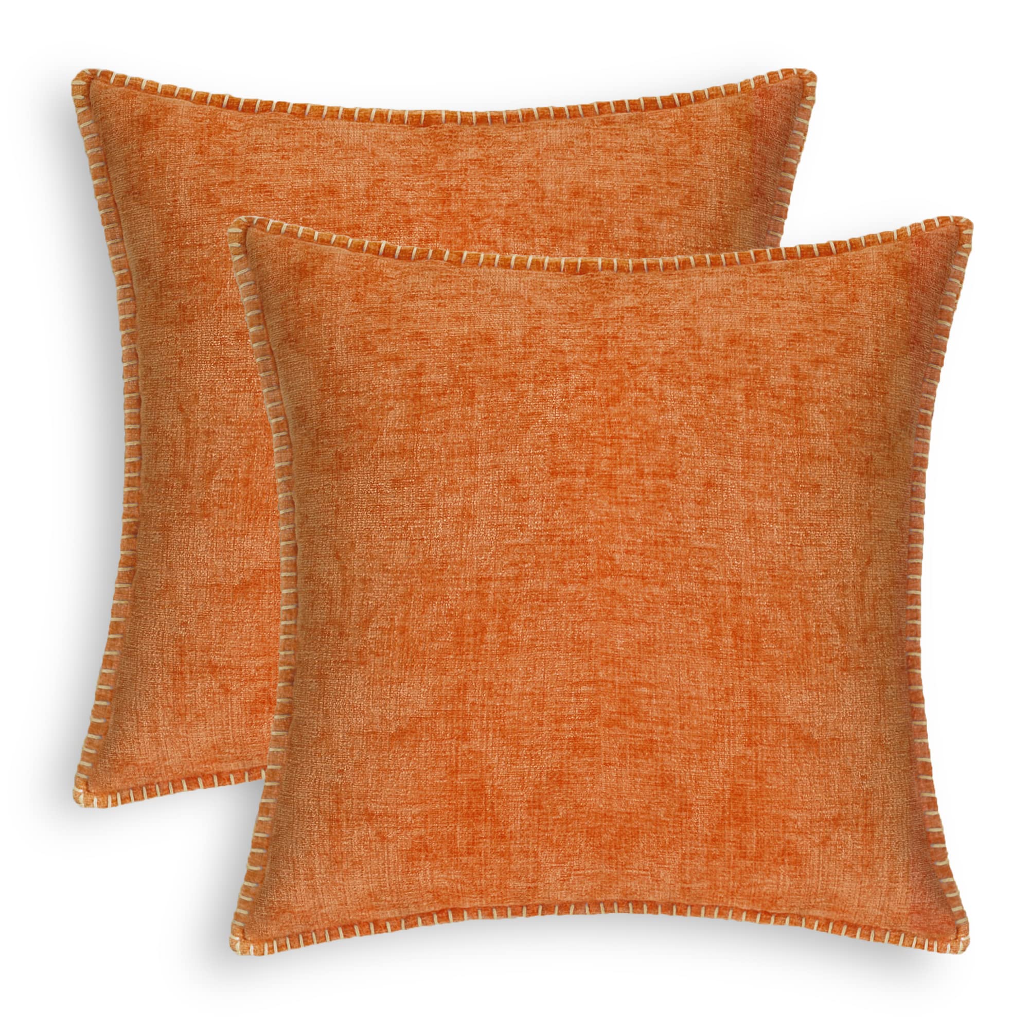 Calitime Fall Decorative Couch Throw Pillow Covers 24 X 24 Inches Pack Of 2 Cotton Thread Stitching Edges Solid Dyed Soft Chenil