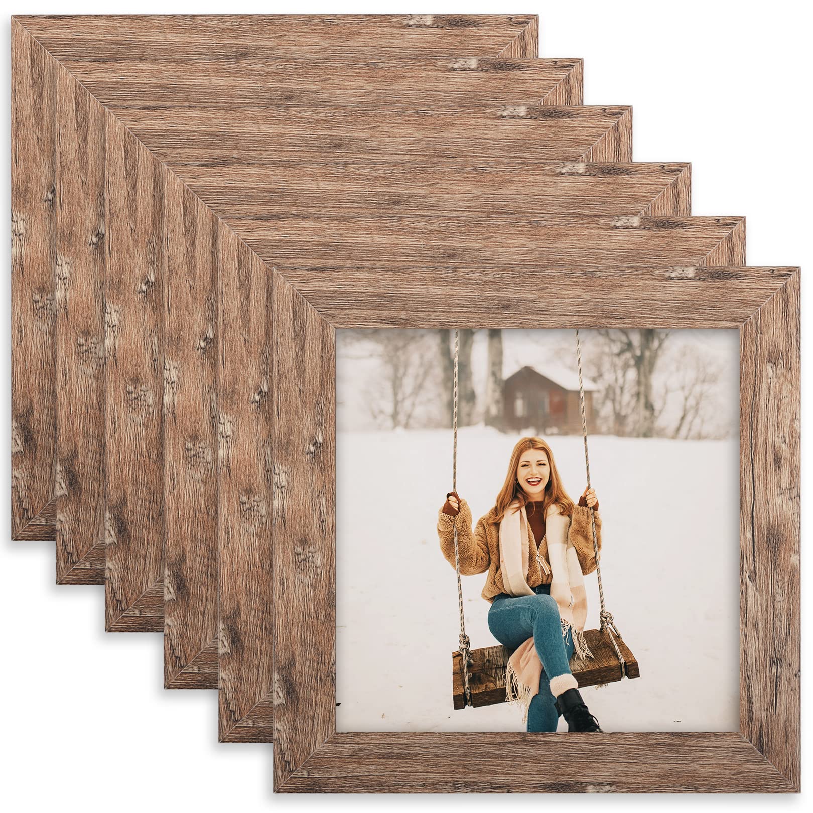 TOFOREVO 4x4 Picture Frames Set of 6 Rustic Wood Grain Photo Frame for Gallery Wall Mounting or Tabletop Display