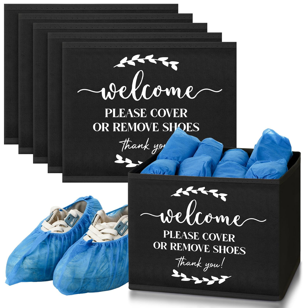 Suzile 6 Pcs Shoe Covers Box Foldable Storage Bin Indoor Disposable Shoe Cover Dispenser Holders for Open Houses Real Estate Age