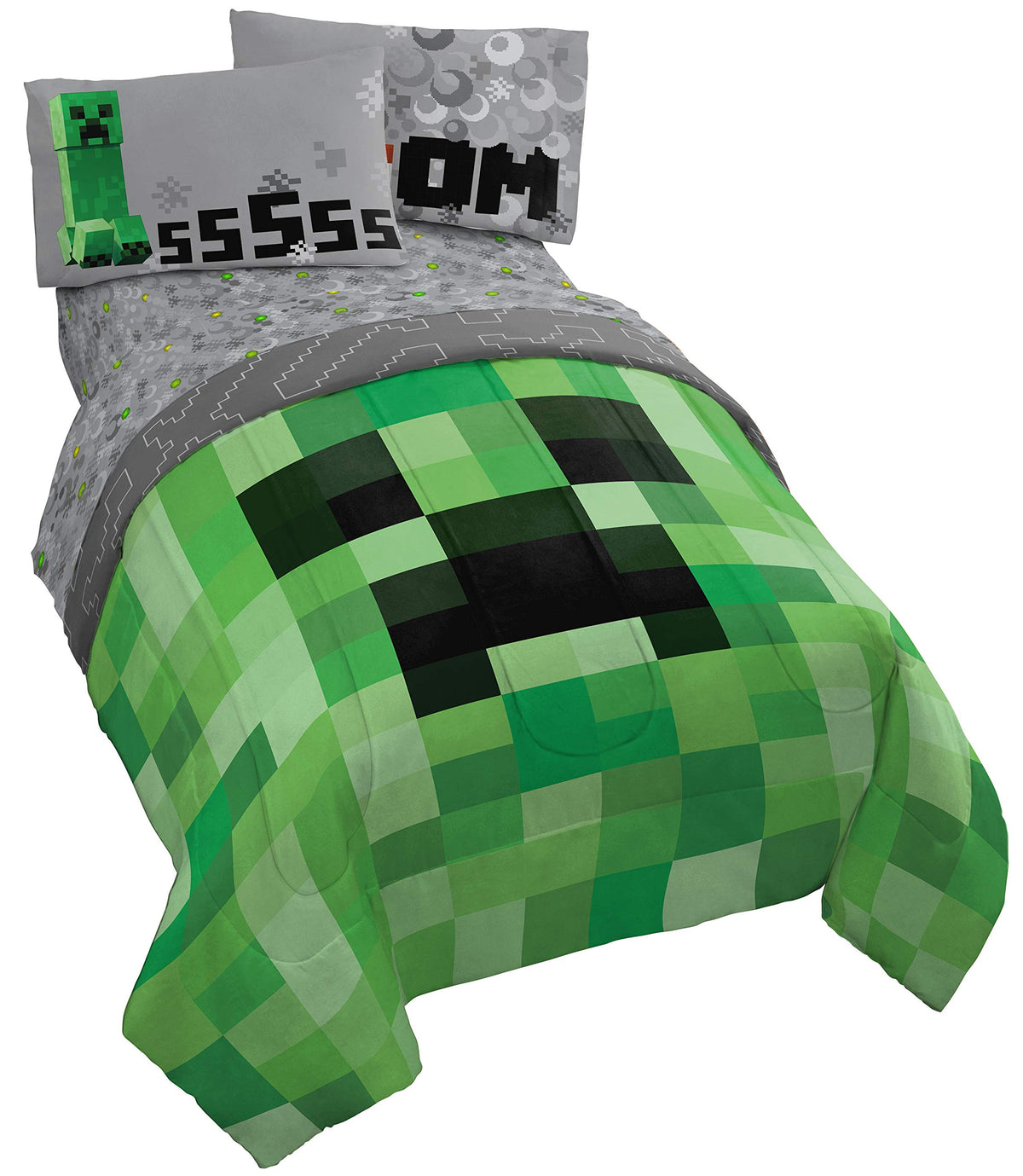 Jay Franco Minecraft Creeper 5 Piece Full Bed Set - Includes Reversible Comforter & Sheet Set - Super Soft Fade Resistant Microf
