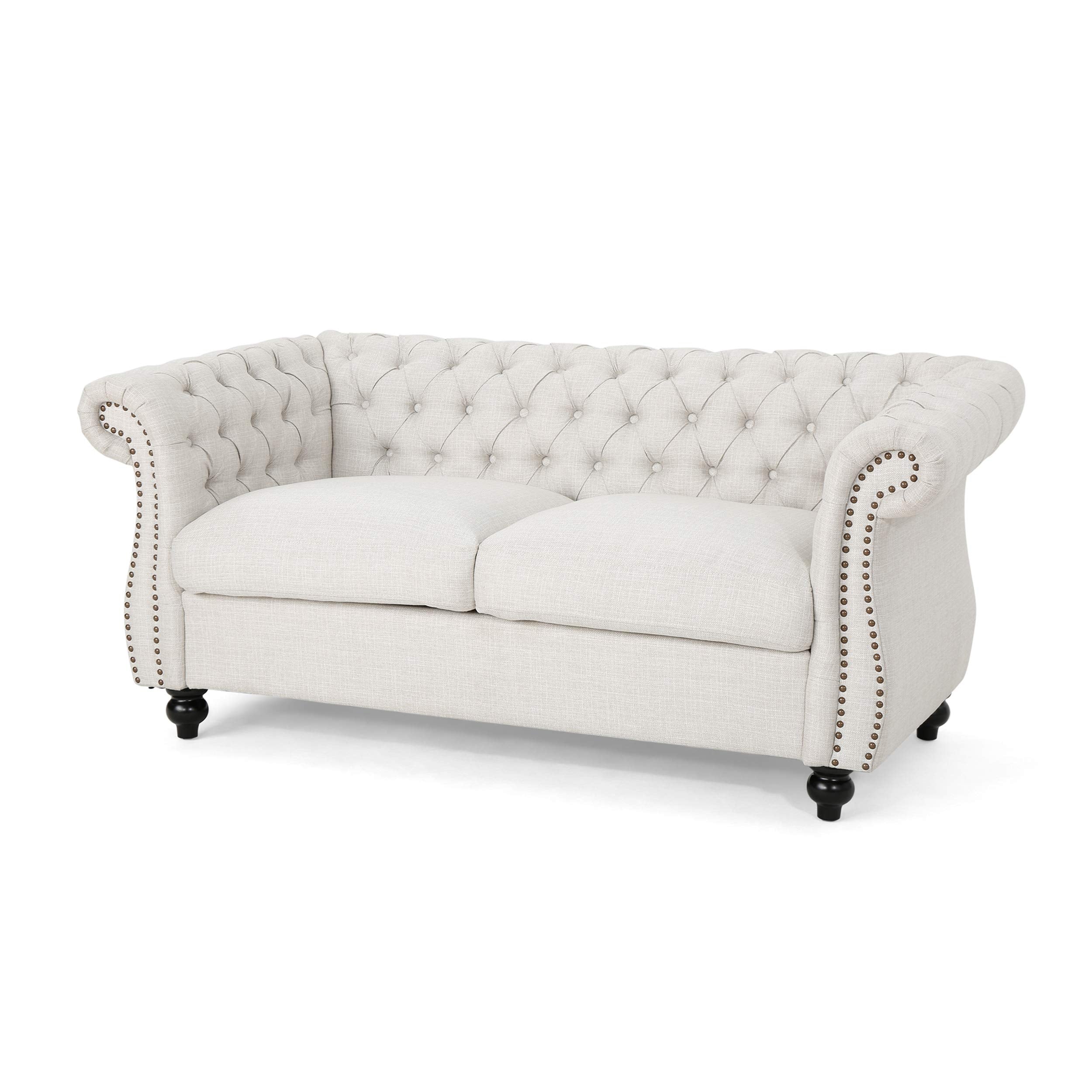 Christopher Knight Home Karen Traditional Chesterfield Loveseat Sofa, Beige and Dark Brown, 61.75 x 33.75 x 27.75
