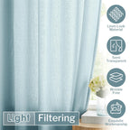 Melodieux Blue Semi Sheer Curtains 45 Inch Length For Bedroom Kitchen Small Windows, Linen Look Rod Pocket Privacy Sheer Drapes,