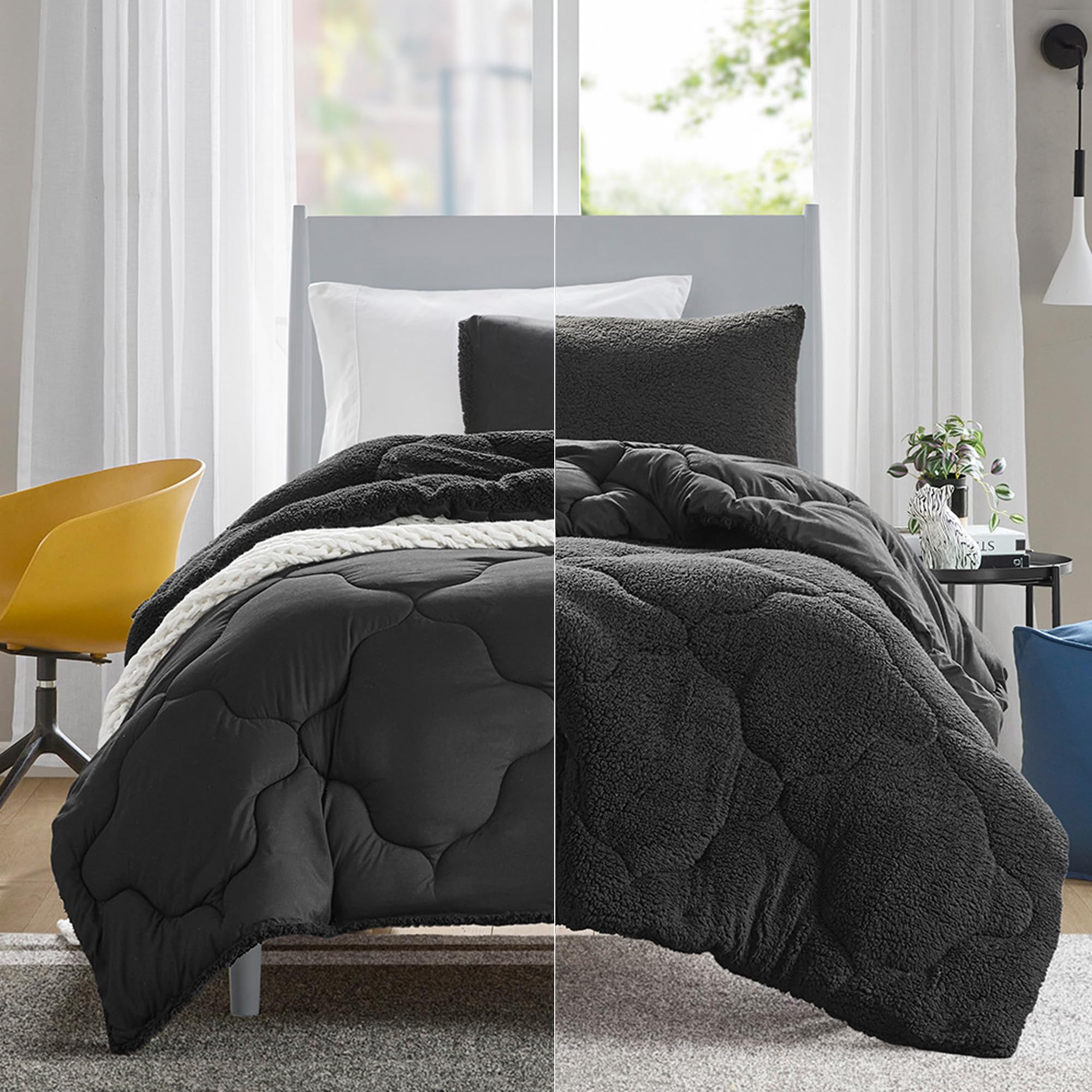 Comfort Spaces Twin Comforter Set, Chic Reversible Quatrefoil Quilting, Sherpa Comforters Twin, All Seasons, Lightweight Microfi