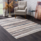 HomeRoots 100% Polypropylene 2’ x 8’ Blue and Beige Distressed Stripes Runner Rug