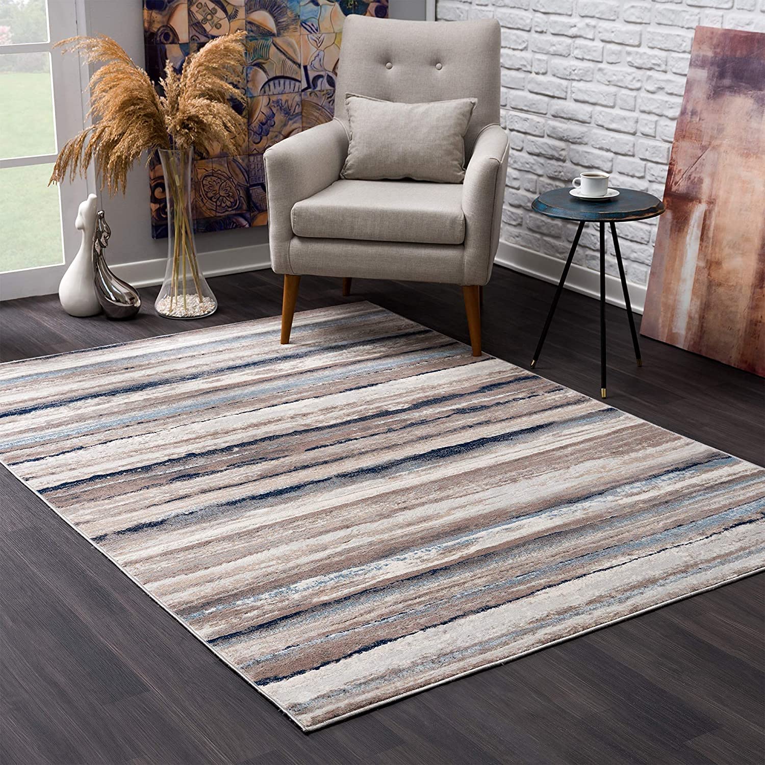 HomeRoots 100% Polypropylene 2’ x 13’ Blue and Beige Distressed Stripes Runner Rug