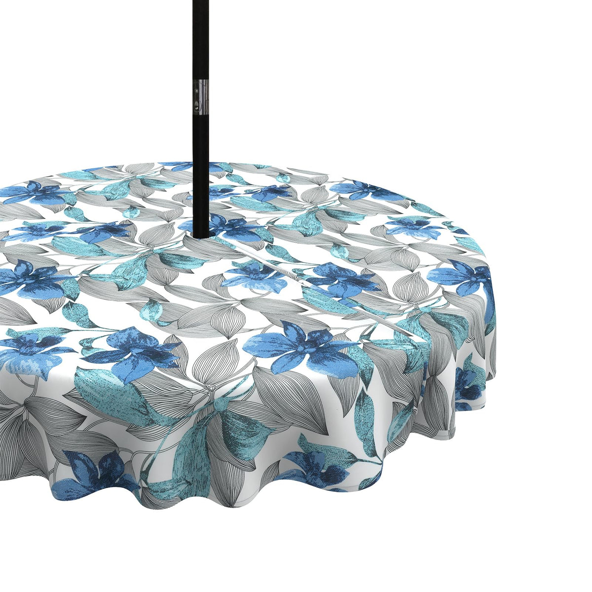Lvtxiii Outdoor Tablecloth With Umbrella Hole And Zipper, 60 Inch Water-Repellent Patio Table Cloth, Round Table Covers For Backyard Garden, Clemens Noir Blue