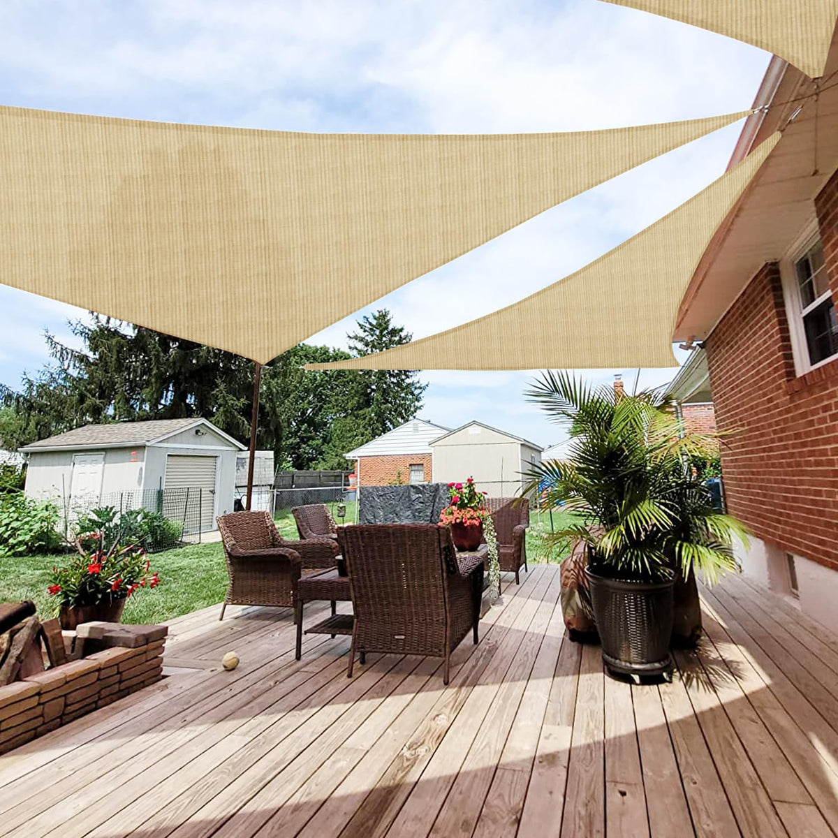 Patio Paradise 11' X 11' X 10'10' Sun Shade Sail Triangle Canopy, Permeable Shade Cloth Fabric Sunlight Block Patio Cover Hdpe