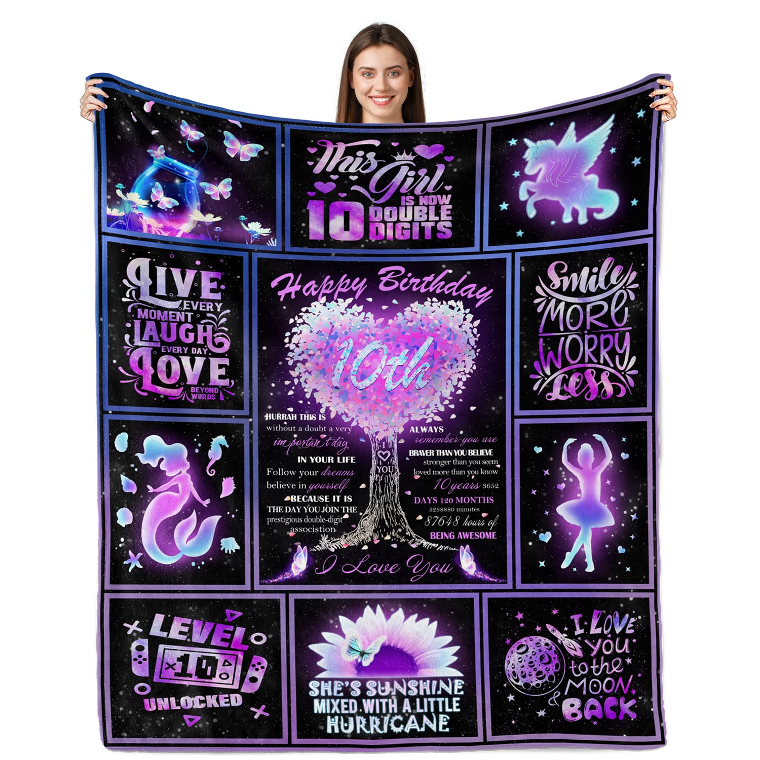 Yufobel Birthday Gifts For 10 Year Old Girl, 10Th Birthday Gifts For Girls Blanket, Gifts For 10 Year Old Girls, 10Th Birthday D