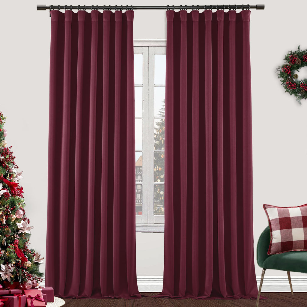 Shineland Burgundy Red Curtains 90 Inches Long For Living Room 2 Panels Set Formal Christmas Drapes For Dining Room Bedroom