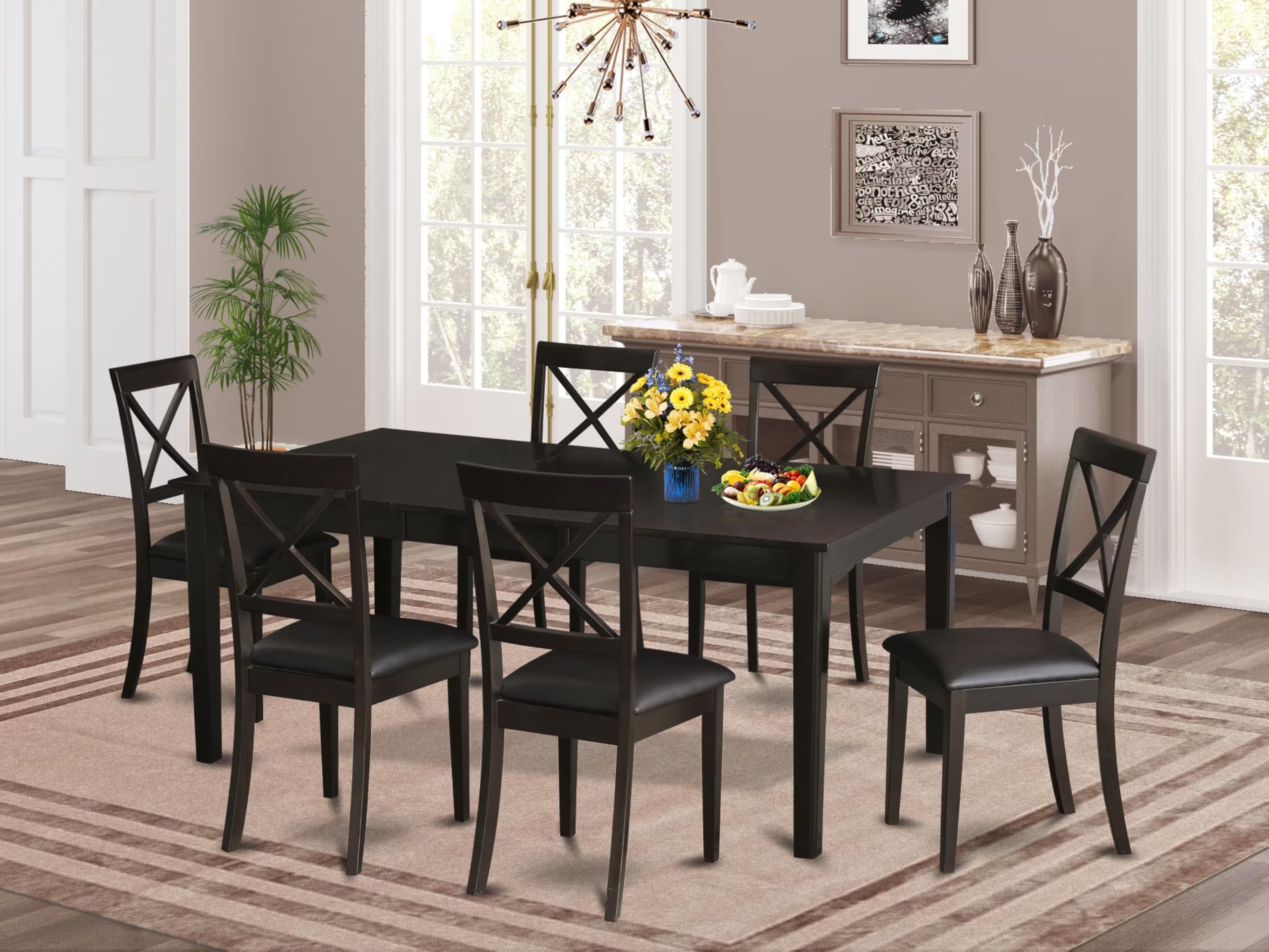 East West Furniture HEBO7-CAP-LC Henley 7 Piece Kitchen Set Consist of a Rectangle Table with Pedestal and 6 Faux Leather Dining Room Chairs, 42x72 Inch