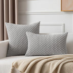 Kevin Textile 2 Packs Light Grey Decorative Throw Pillow Covers 26X26 Inch For Living Room Couch Bed Sofa Rustic Farmhouse Boho Home Decor Soft Striped Corduroy Square Cushion Case 66X66 Cm