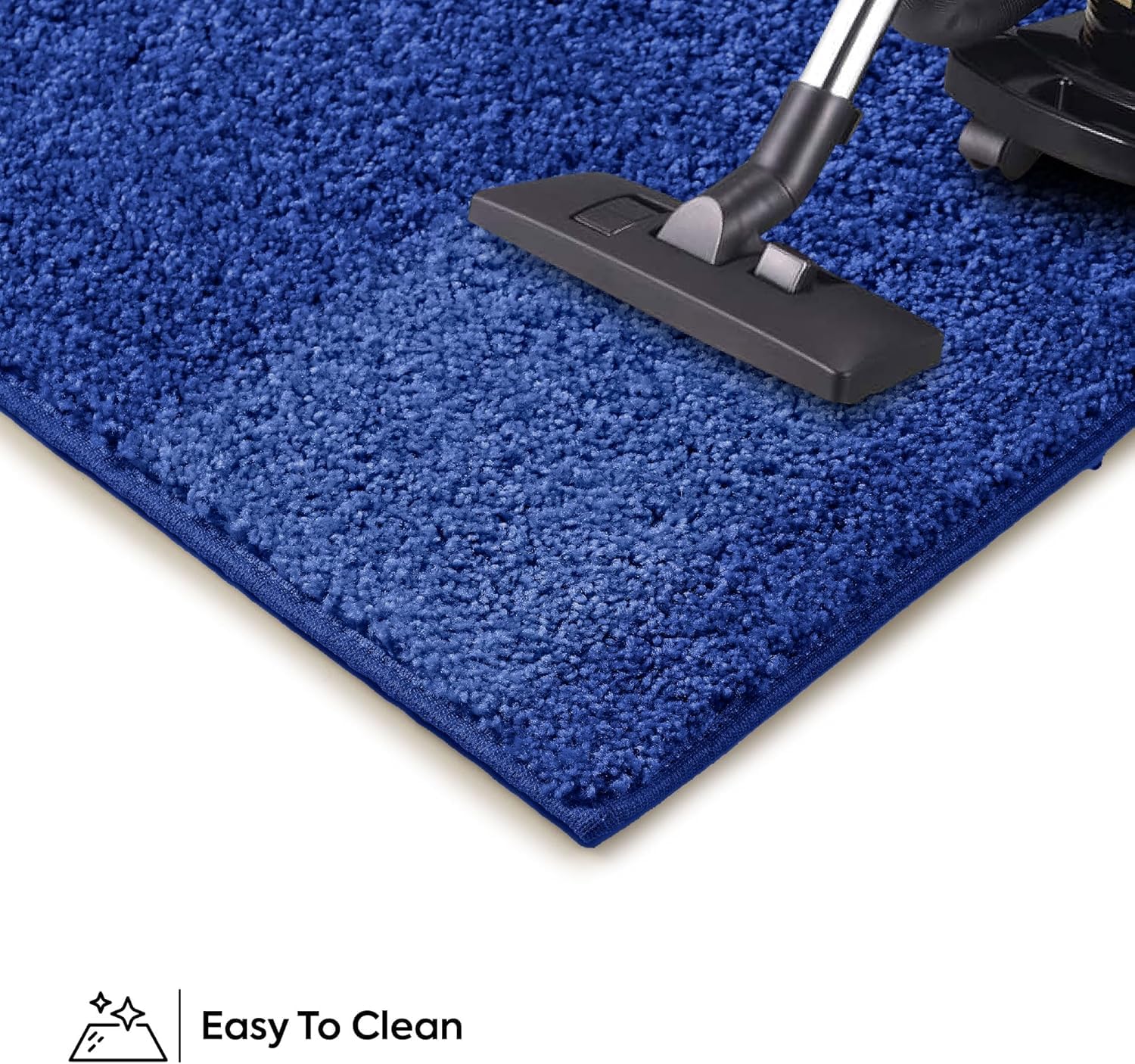 Pet Friendly Solid Color Area Rugs Neon Blue - 20'' X 40'' Half Round, Indoor, Stain Resistant, Perfect For Living Room, Bedroom