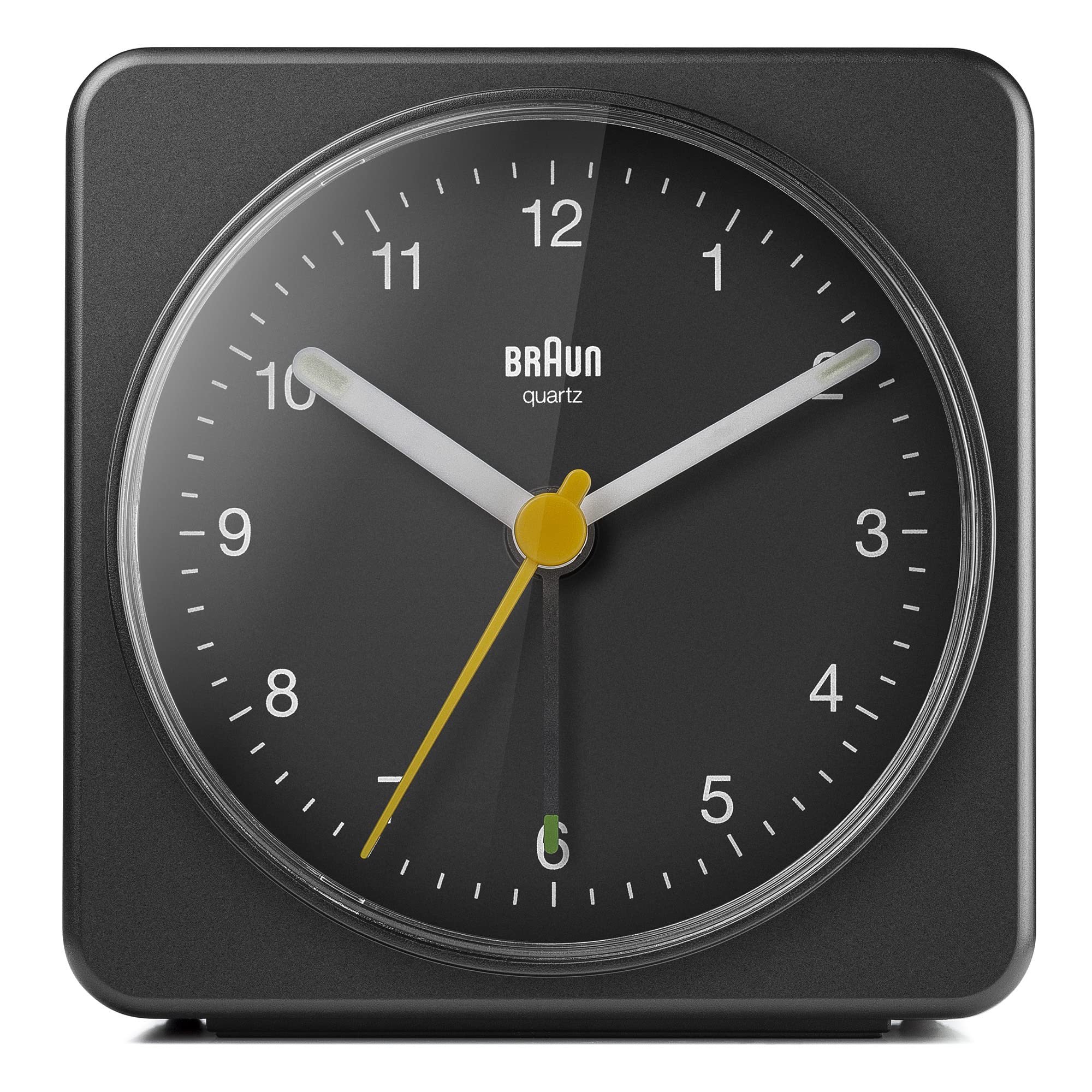 Braun Classic Analogue Alarm Clock with Snooze and Light, Quiet Quartz Sweeping Movement, Crescendo Beep Alarm in Black, Model B