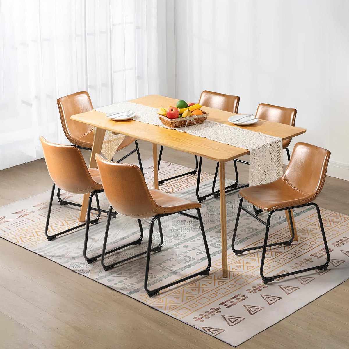 Waleaf Dining Chairs,Faux Leather Dining Chairs Set of 6,18 Inch Kitchen Dining Room Chairs with Backrest and Metal Leg,Mid Cent
