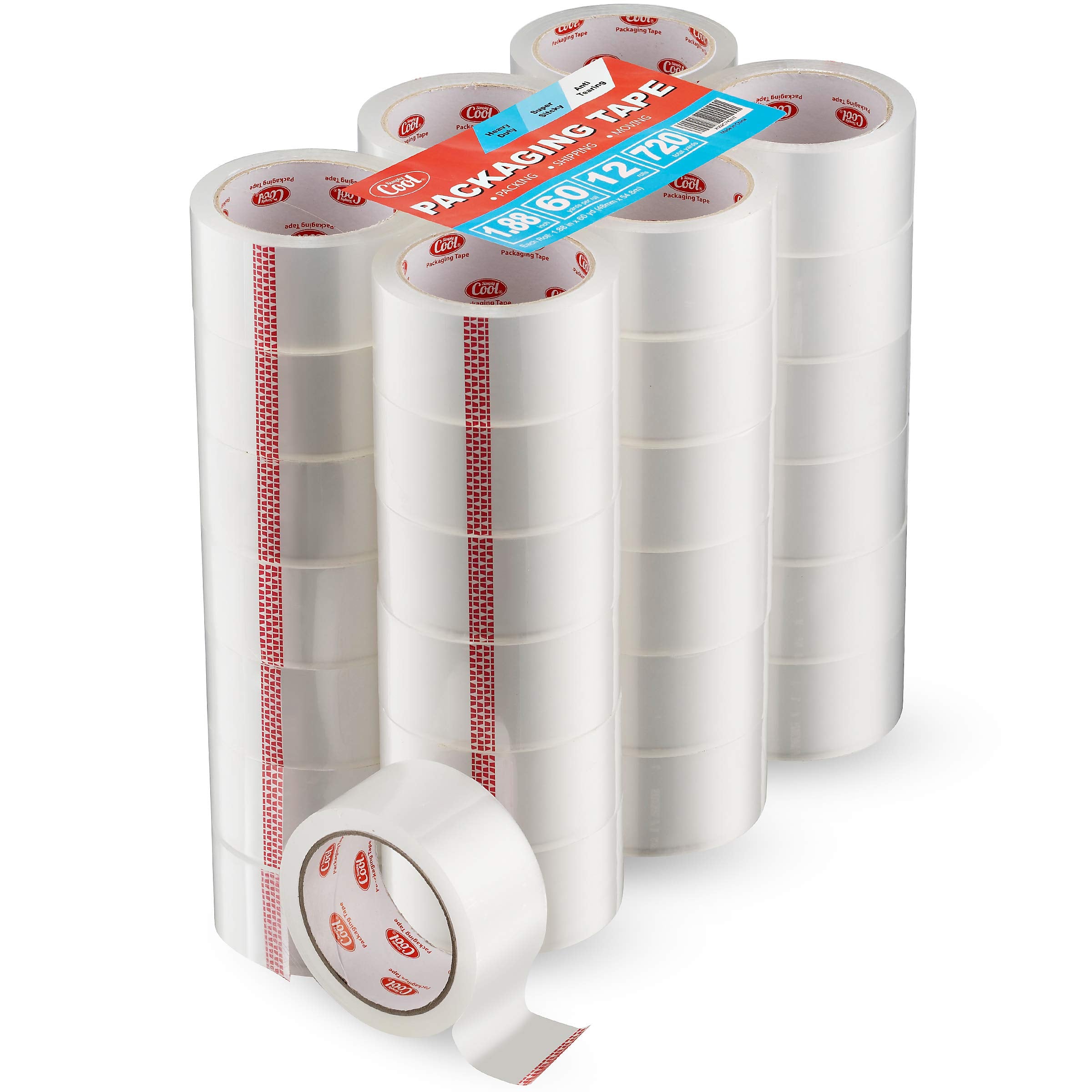 Simply Cool Packing Tape 36 Pack Of 60 Yards Per Roll Heavy Duty Packaging Tape For Shipping, Mailing, Moving & Storage, Clear,