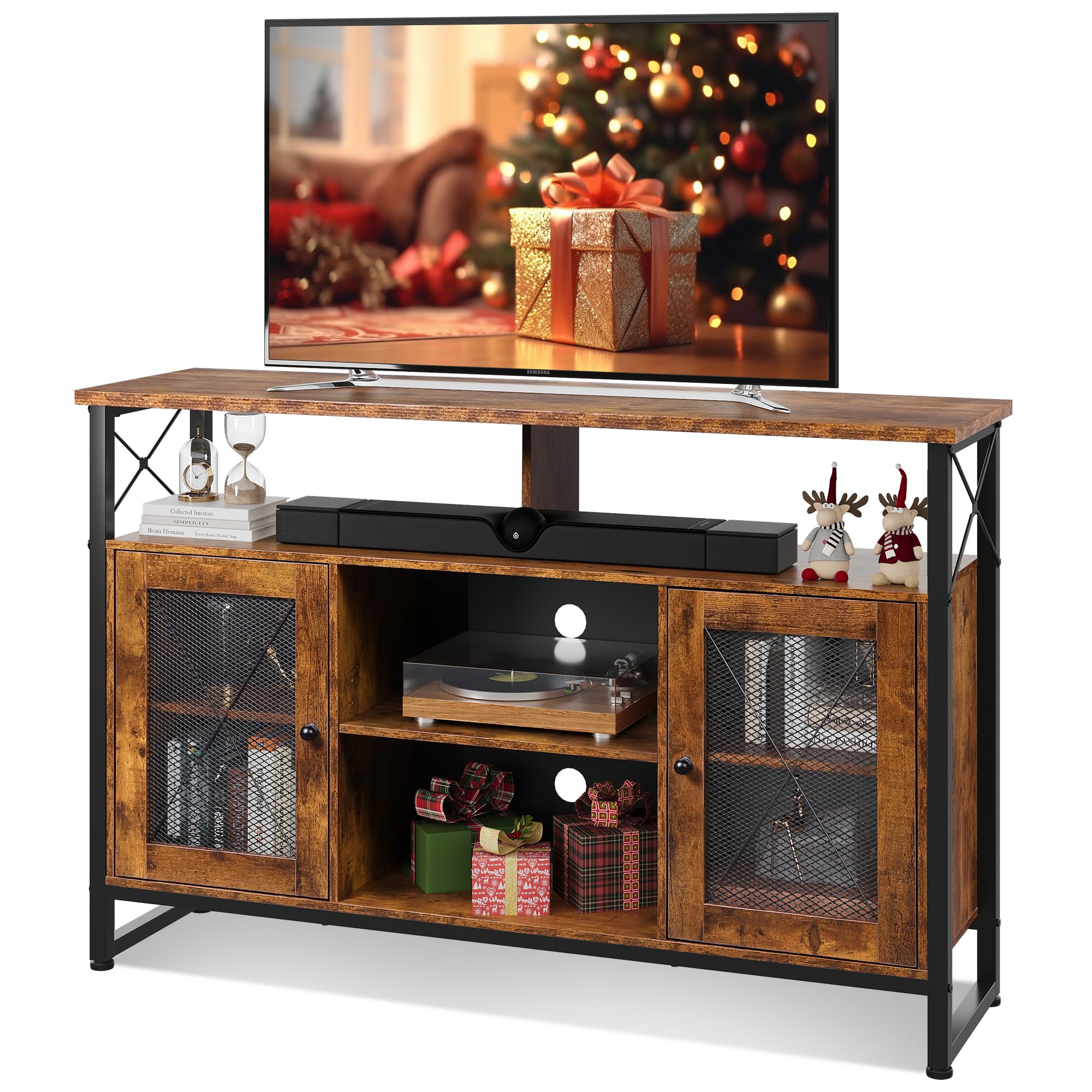 Wlive Tv Stand 55 Inch Tv, Tall Entertainment Center With Storage, Farmhouse Industrial Tv Console For Bedroom Living Room, Rustic Brown