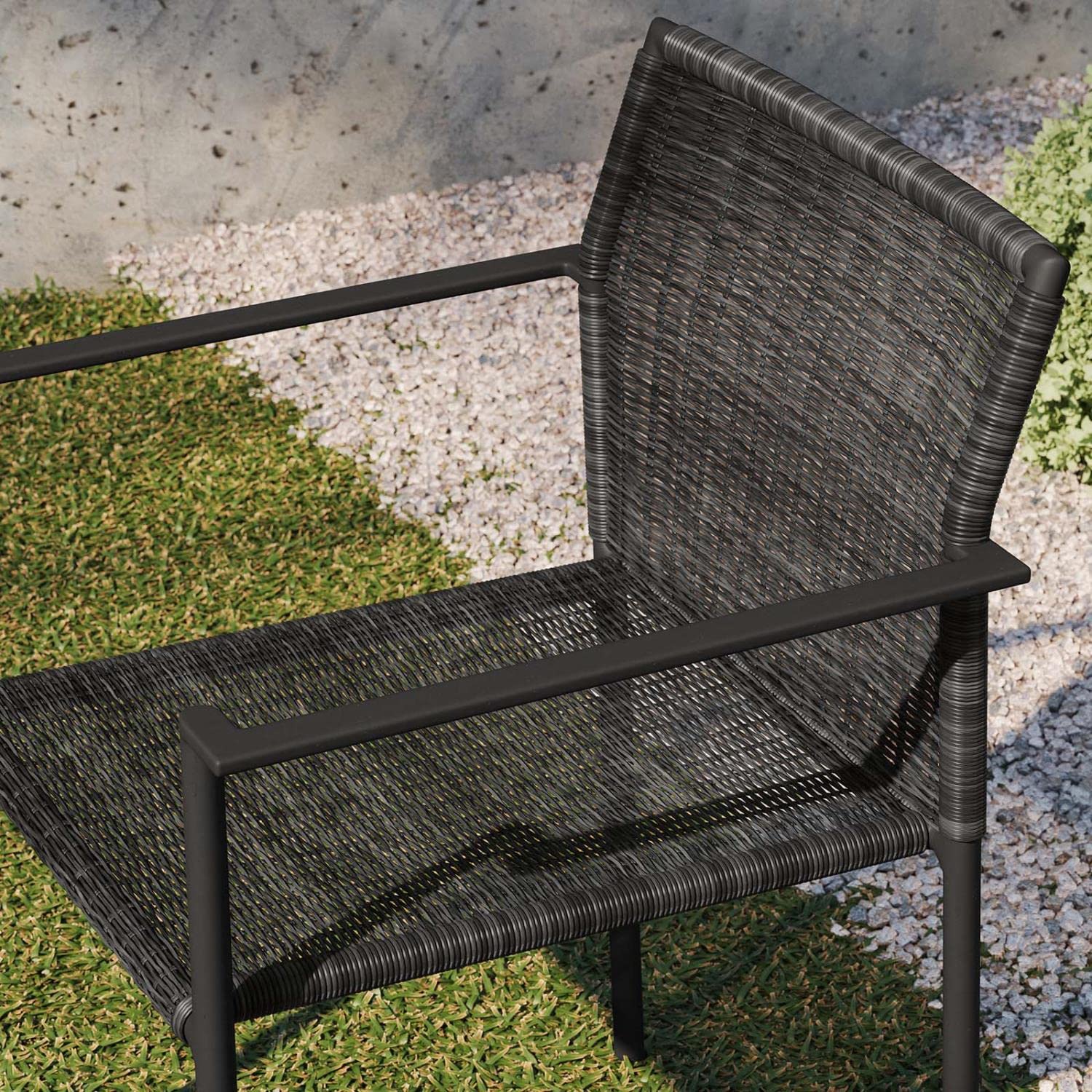 Modway Lagoon Wicker Rattan Outdoor Dining Armchairs In Charcoal (Set Of 2)