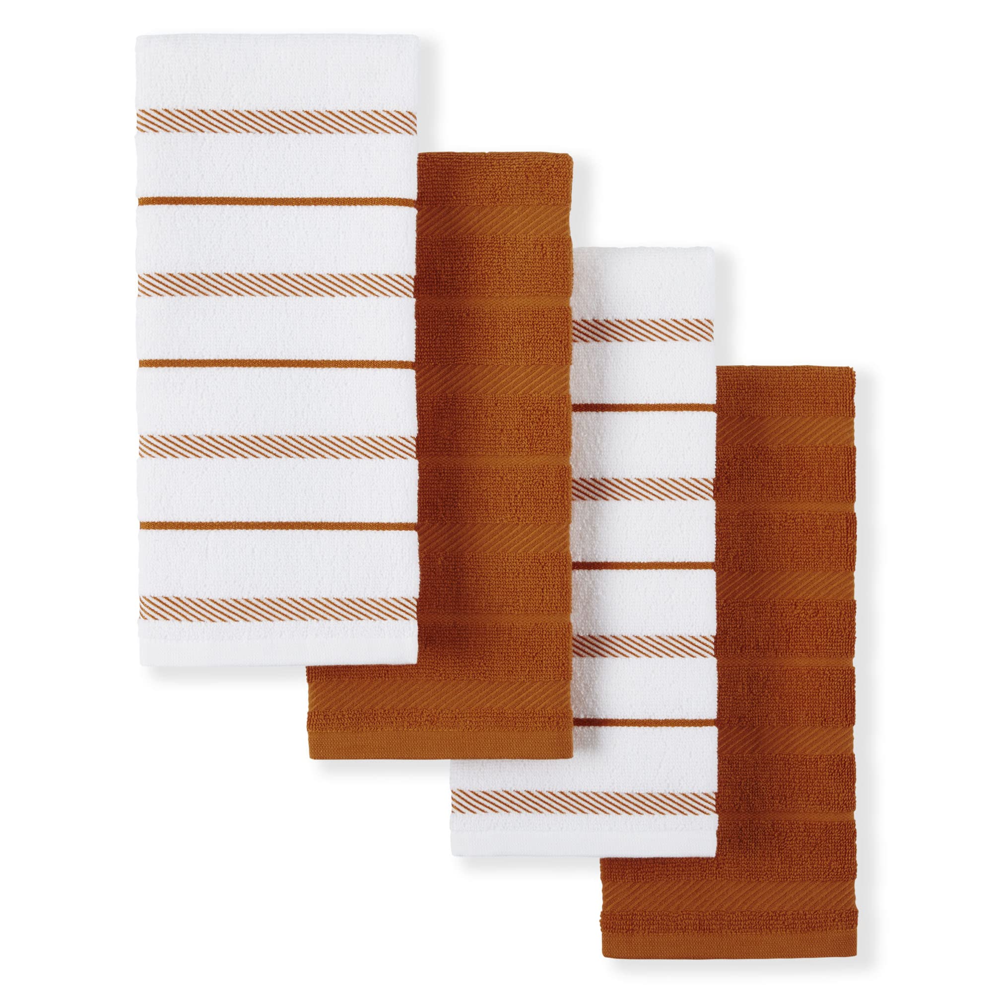 KitchenAid Albany Kitchen Towel 4-Pack Set, Honey Orange/White, 16x26
