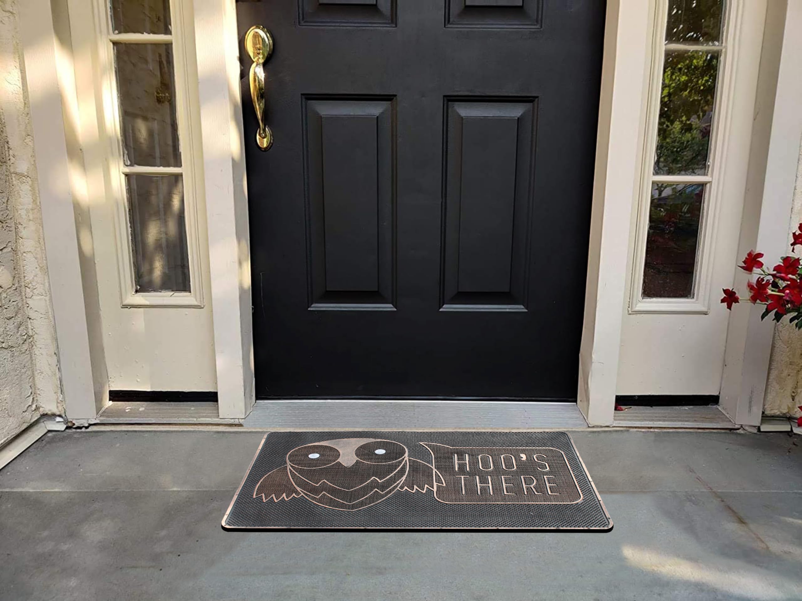 A1 Home Collections Hoo'S There Owl Rubber Pin Welcome Door Mats For Outdoor Entrance, Welcome Mats For Front Door Indoor Non-Sl