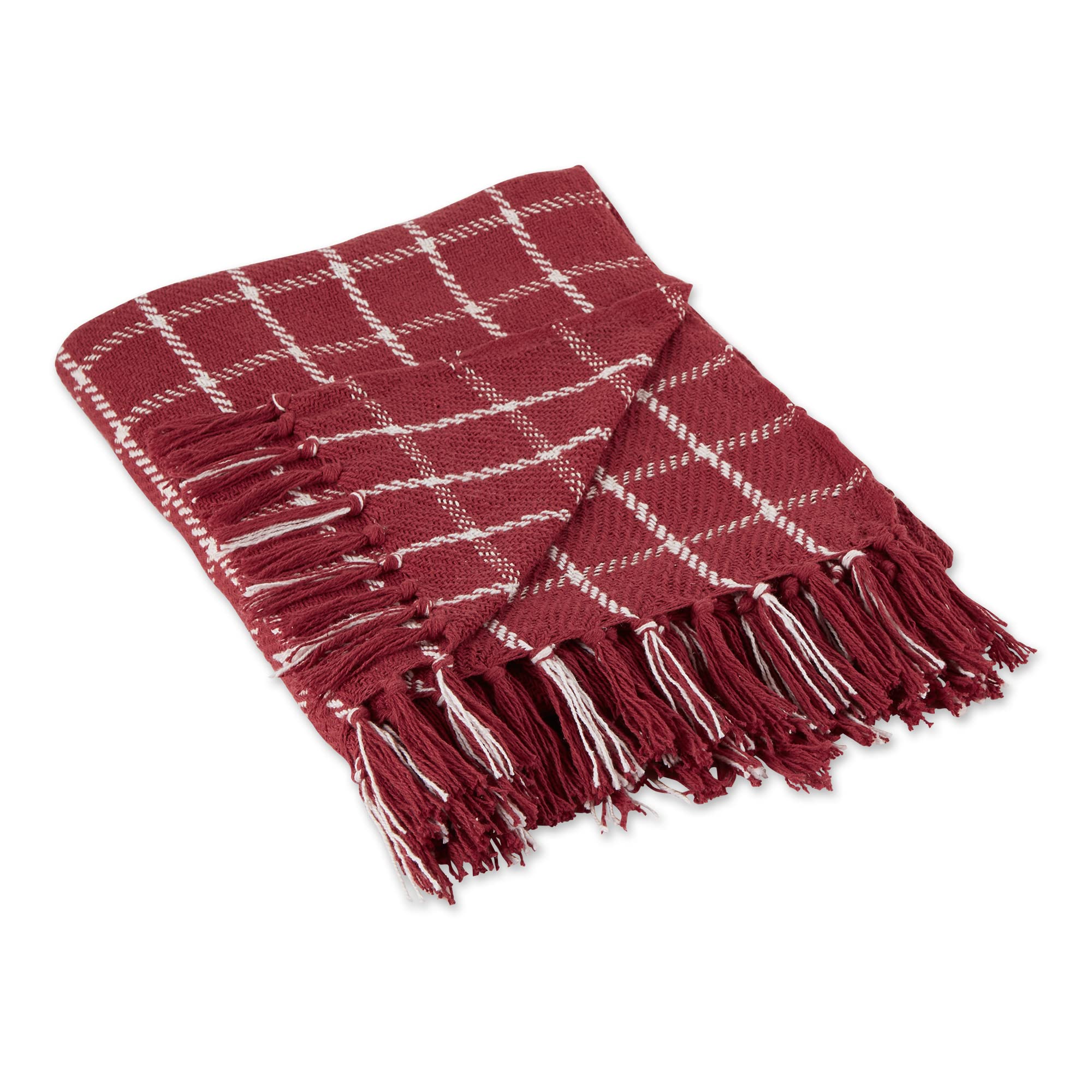 Dii Transitional Checked Plaid Woven Throw, 50X60, Barn Red