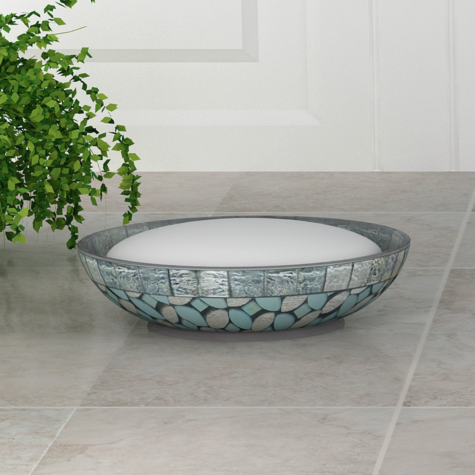 Nu Steel Sea Foam Soap Bar Dish In Aqua Blue/Silver Glass Mosaic/ Stainless Steel For Bathrooms & Vanity Spaces