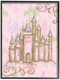 Stupell Industries The Kids Room by Stupell Castle with Fleur de Lis on Pink Background Black Framed Wall Art, 16 x 20, Design b