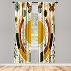 Ambesonne Mid Century Modern Window Curtains Pack Of 2, Bohemian Details Of Geometric Sun Butterfly And Leafy Floral, Lightweigh