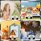 Qunclay Interchangeable Wooden Gnome Seasonal Changeable Gnome With 24 Magnet Swappable Pieces And 8 Detachable Hats For Fall Th