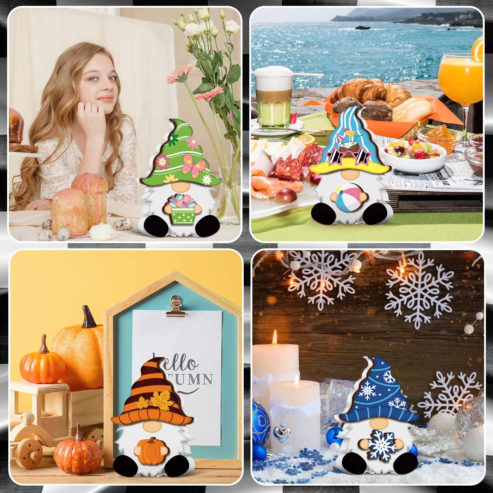 Qunclay Interchangeable Wooden Gnome Seasonal Changeable Gnome With 24 Magnet Swappable Pieces And 8 Detachable Hats For Fall Th