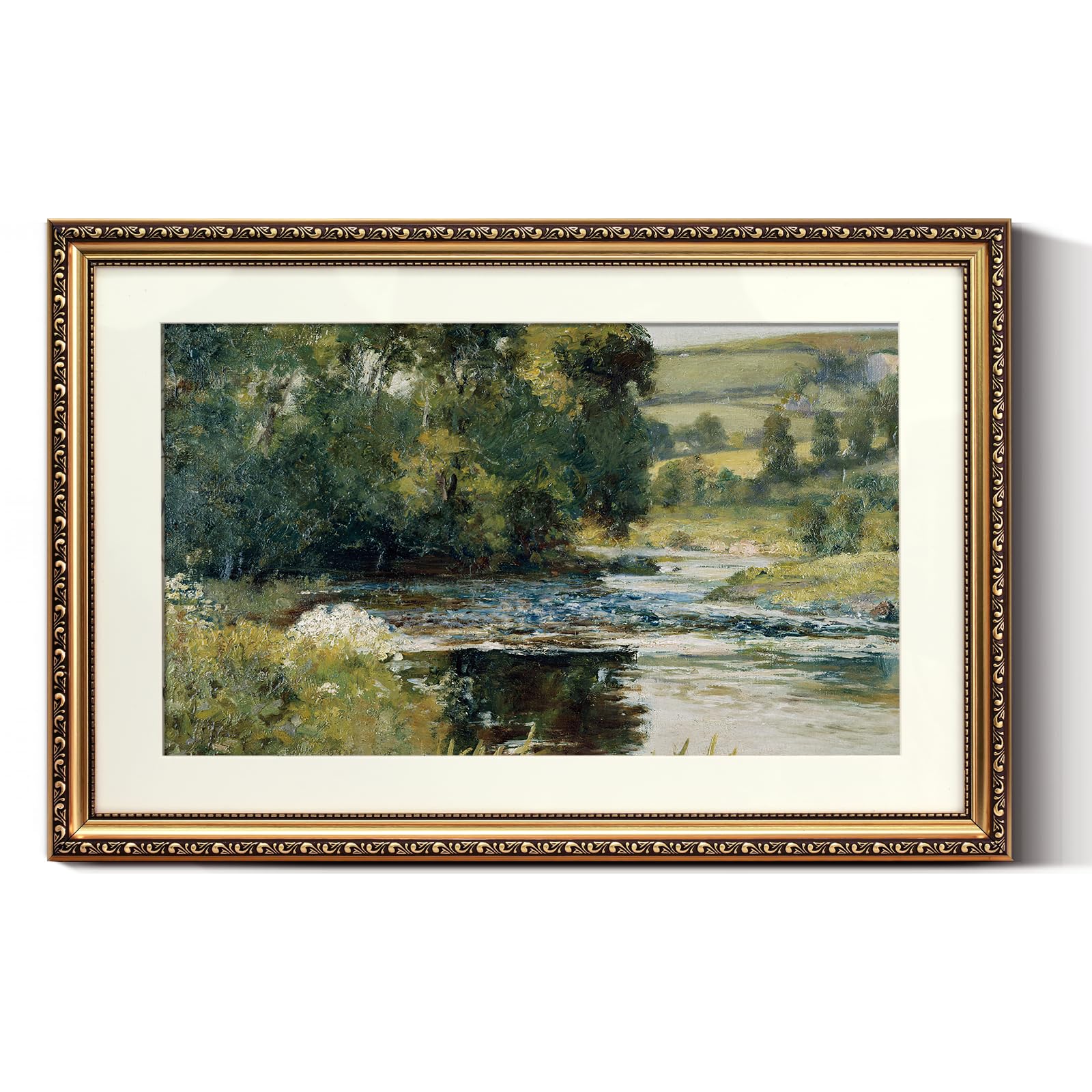ARPEOTCY Vintage Gold Framed Large Wall Art, Nature Streamside Retro Paintings, Landscape Canvas Prints Artwork with Antique Fra