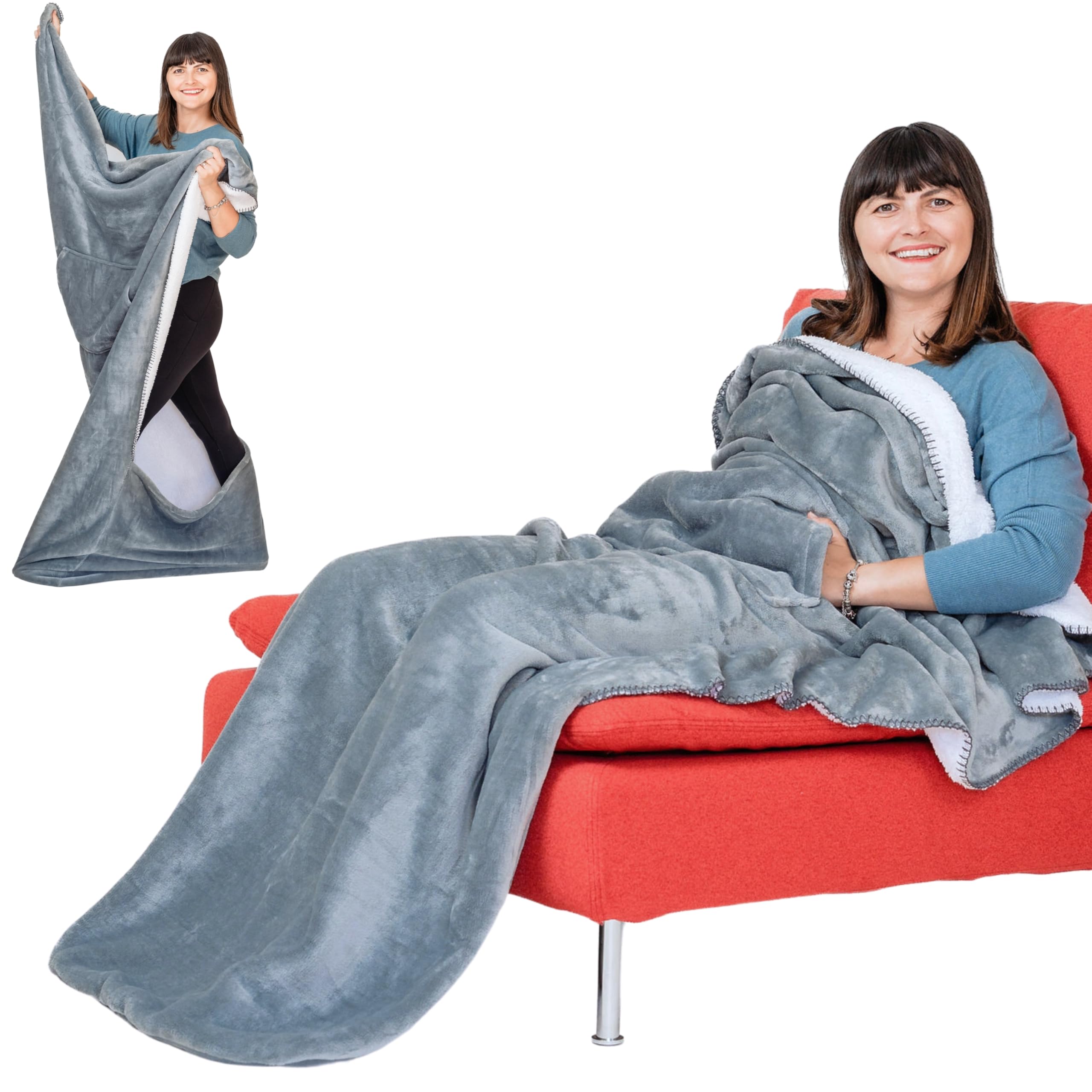 Ezrallora Giant Premium Double Layer Foot Pocket Blanket - Patent Pending- 75'X55' Premium Fleece Throw - Valentine'S Day Game