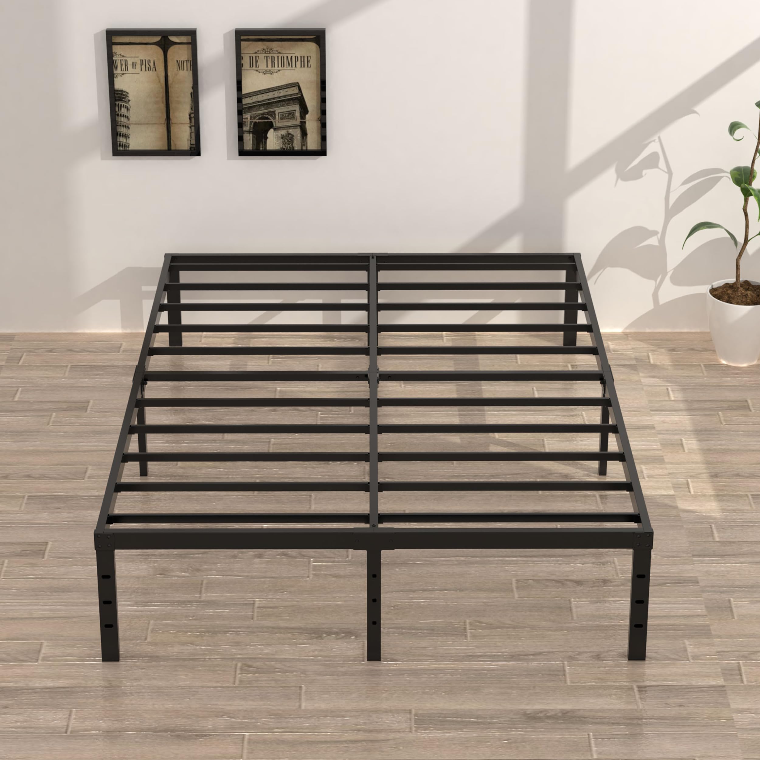 Upcanso 18 Inch King Bed Frame Heavy Duty Metal Platform King Size Bed Frames With High Storage, Eassy Assembly 3,500 Lbs Heavy Duty Bedframes, Black
