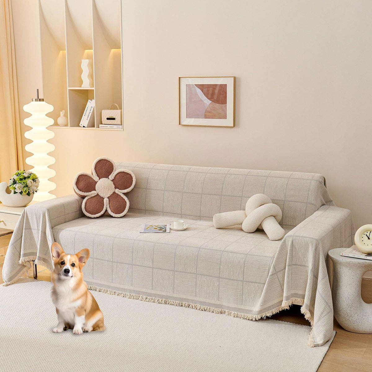 Roomlife Sofa Covers For 3 Cushion Couch Boho Style Block Sectional Couch Covers Practical Futon Sofa Slipcover Versatile Couch