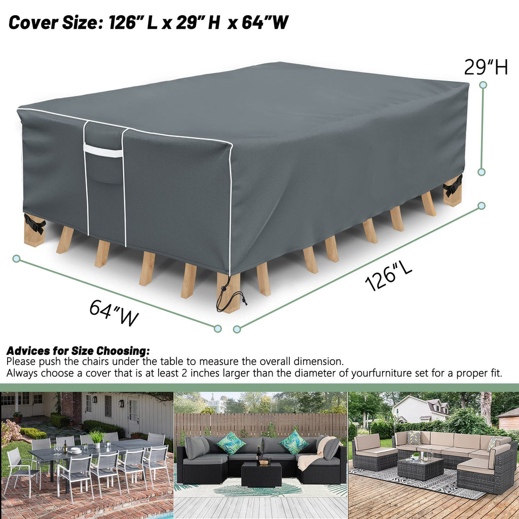 Gasadar Outdoor Furniture Cover Waterproof, Outdoor Sectional Cover, 500D Heavy Duty, All Weather Protection Rectangular Patio Covers For Outdoor Furniture Set, 126' L X 64' W X 29' H -Grey