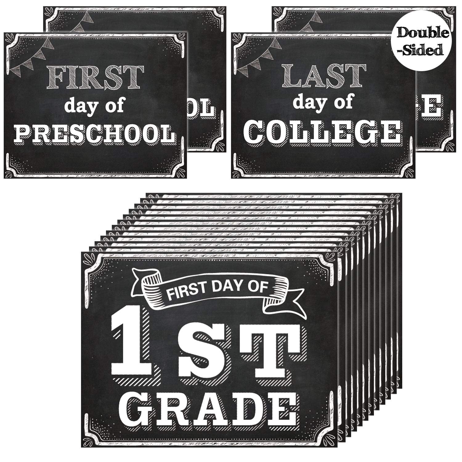 Whaline Back To School Signs, 16 Grades First Day & Last Day Sign, Reversible Chalkboard Style Paper Photo Sign From Preschool T
