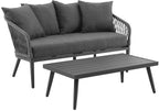 Crosley Furniture Dover 2-Piece Outdoor Coffee Table and Loveseat Patio Furniture Set for Porch, Deck, Matte Black with Charcoal Cushions