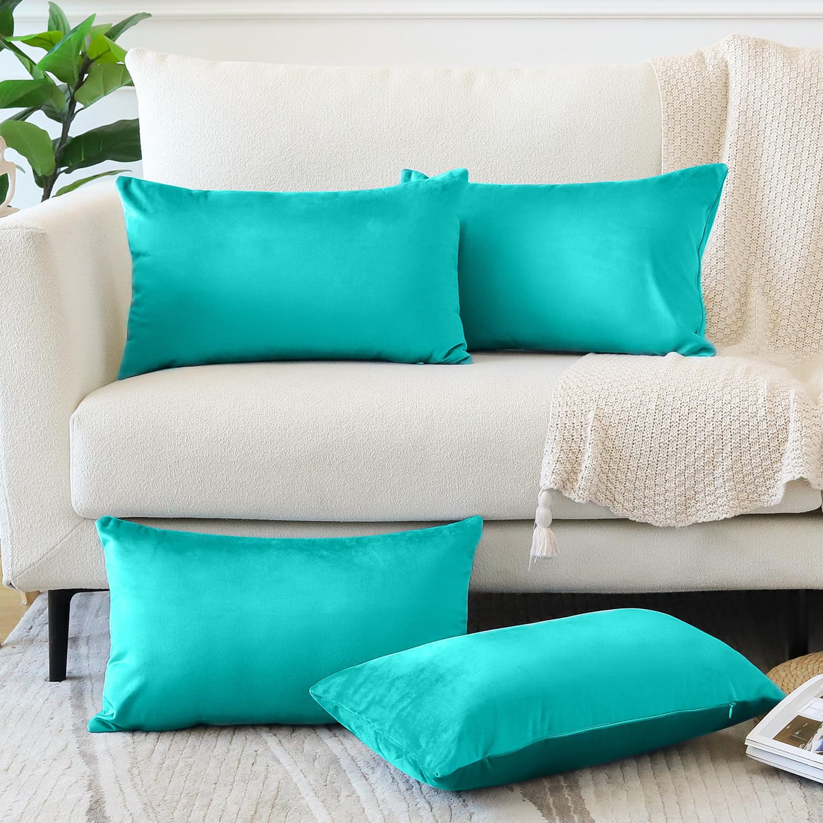 Otostar Set Of 4 Decorative Throw Pillow Covers Soft Velvet Solid Pillow Cases Luxury Cushion Covers Case For Sofa Car Patio Bed