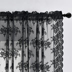 Kotile Black Lace Curtains 63 Inch Length 2 Panels, Country Rustic Floral Gothic Sheer Curtains For Halloween, Rod Pocket Vintag