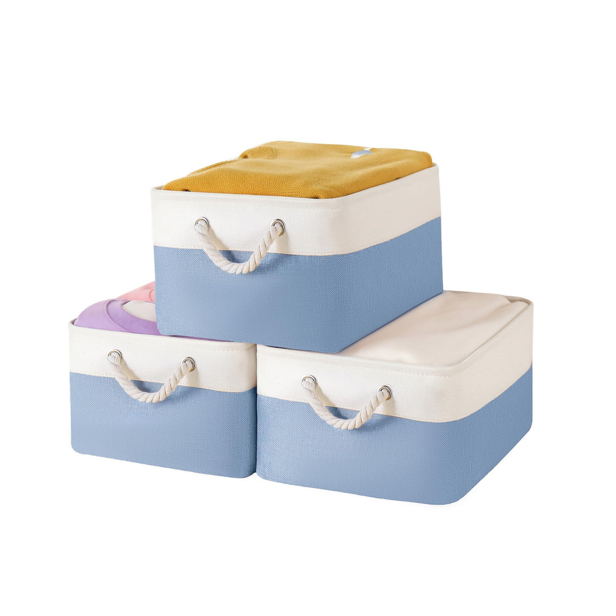 LordCom Storage Bins with Sturdy Cotton Handles(3 Pack), Fabric Storage Baskets for Organizing use for Office & Home, Book, Clot