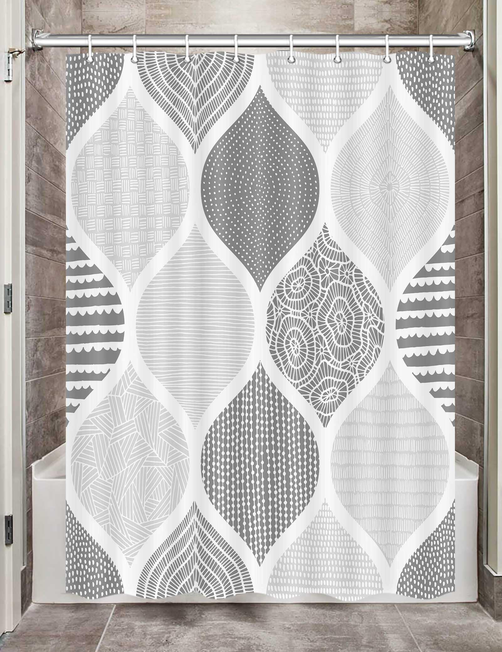 Jawo Grey Camper Rv Shower Curtain For Travel Trailer Bathroom, Gray Retro Bohemian Geometric Camping Small Narrow Fabric Shower