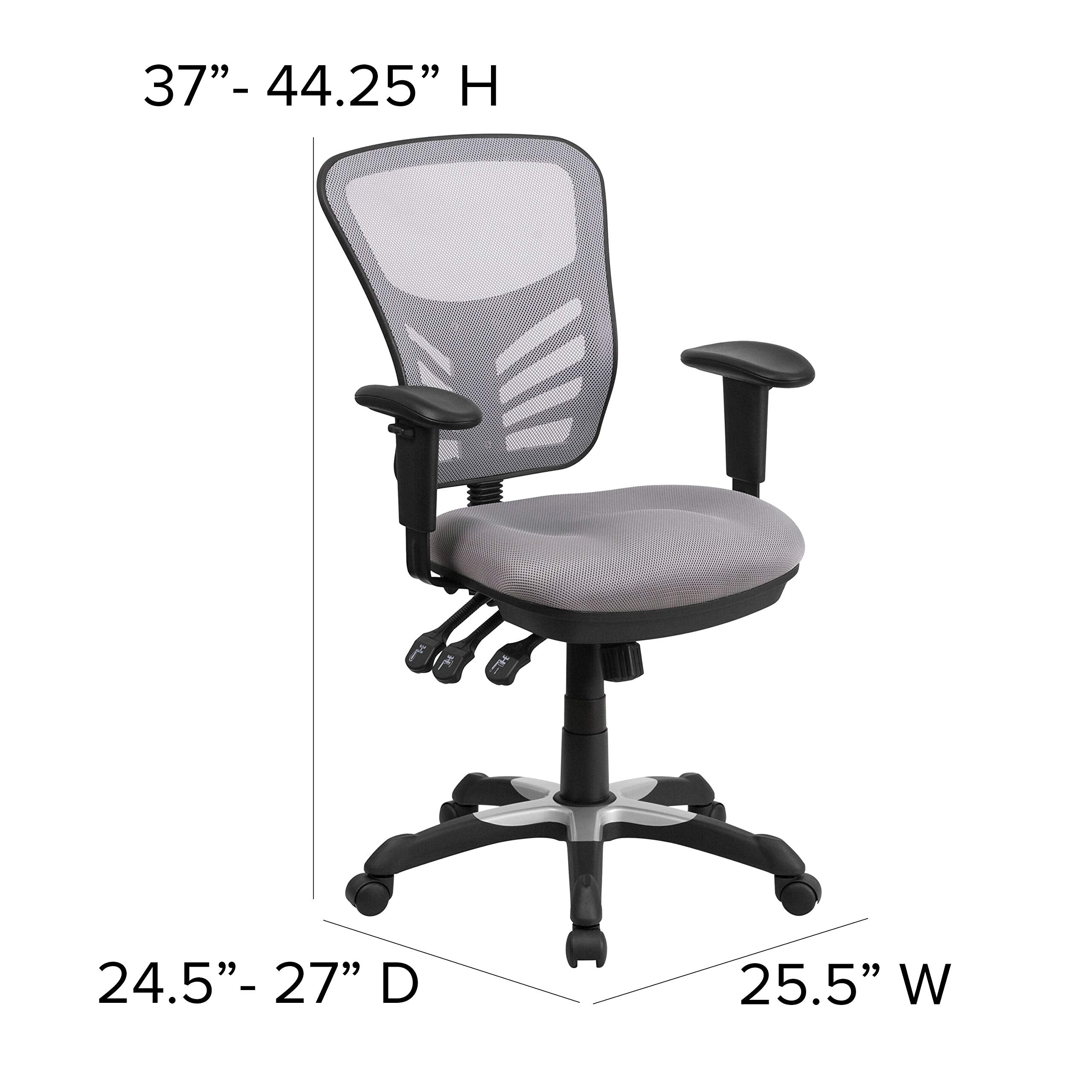 Flash Furniture Nicholas Mid-Back Swivel Office and Gaming Chair, Ergonomic Mesh Office Chair with Adjustable Lumbar Support and Height, Gray