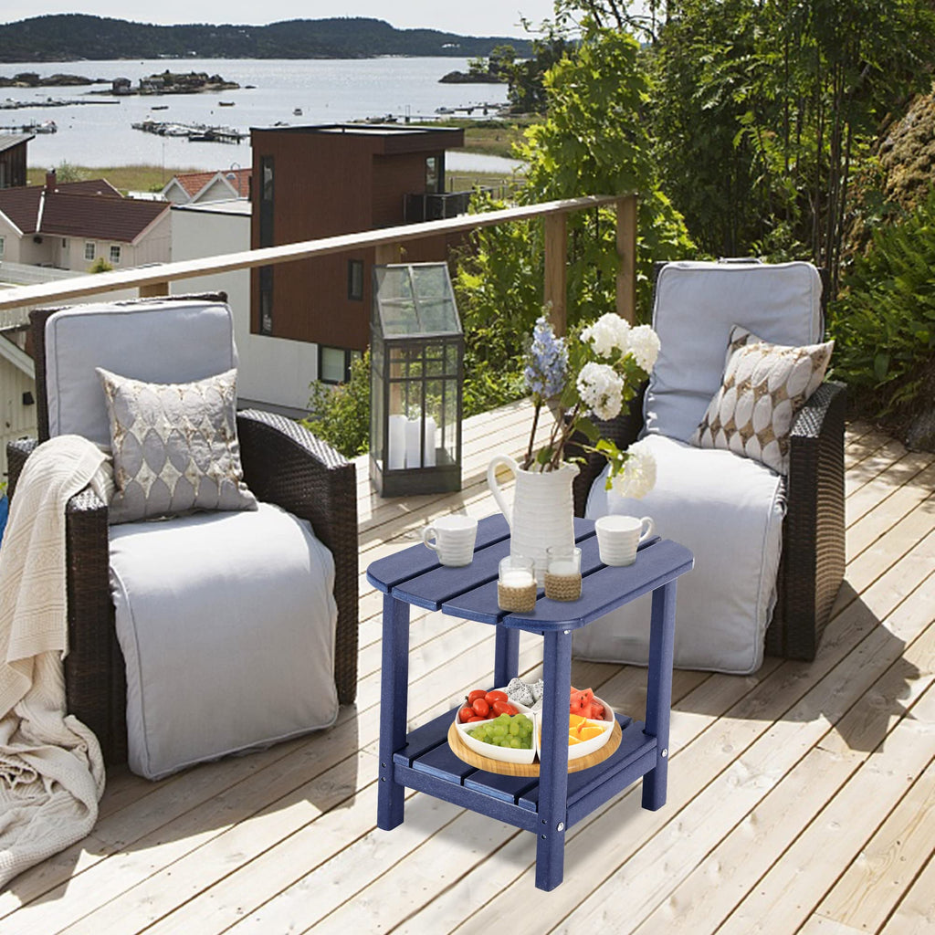 Lzrs Double Adirondack Side Table, Outdoor Side Tables, End Tables For Patio, Backyard,Pool, Indoor Companion, Easy Maintenance & Weather Resistant (Navy Blue)