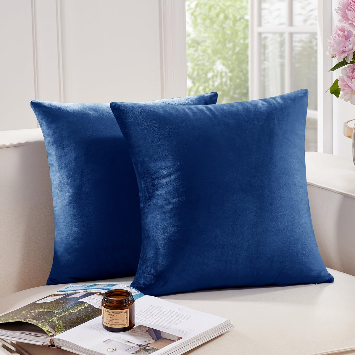 Deconovo Decorative Throw Pillow Covers, Super Soft Plush Velvet 18X18 Pillow Covers For Home, Sofa - Set Of 2, Navy Blue
