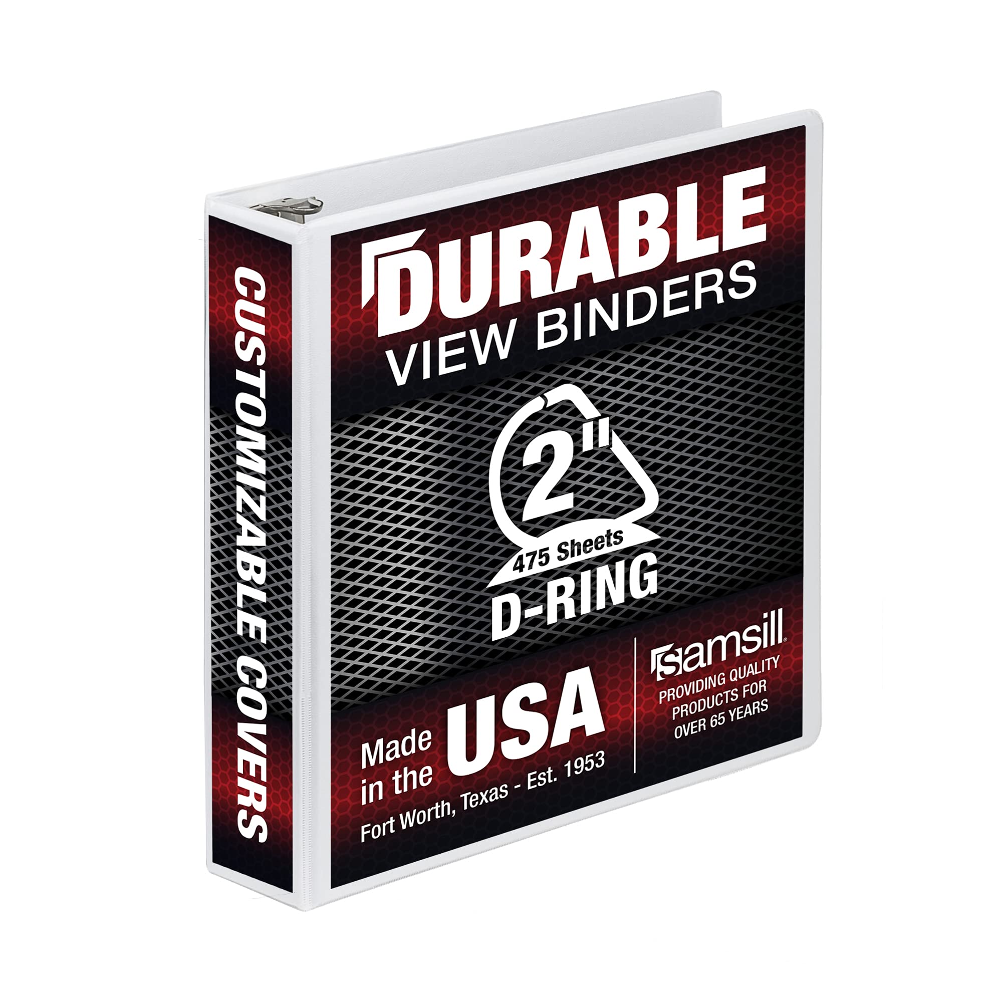 Samsill Durable 2 Inch Binder, Made In The Usa, D Ring Binder, Customizable Clear View Cover, White, Holds 475 Pages