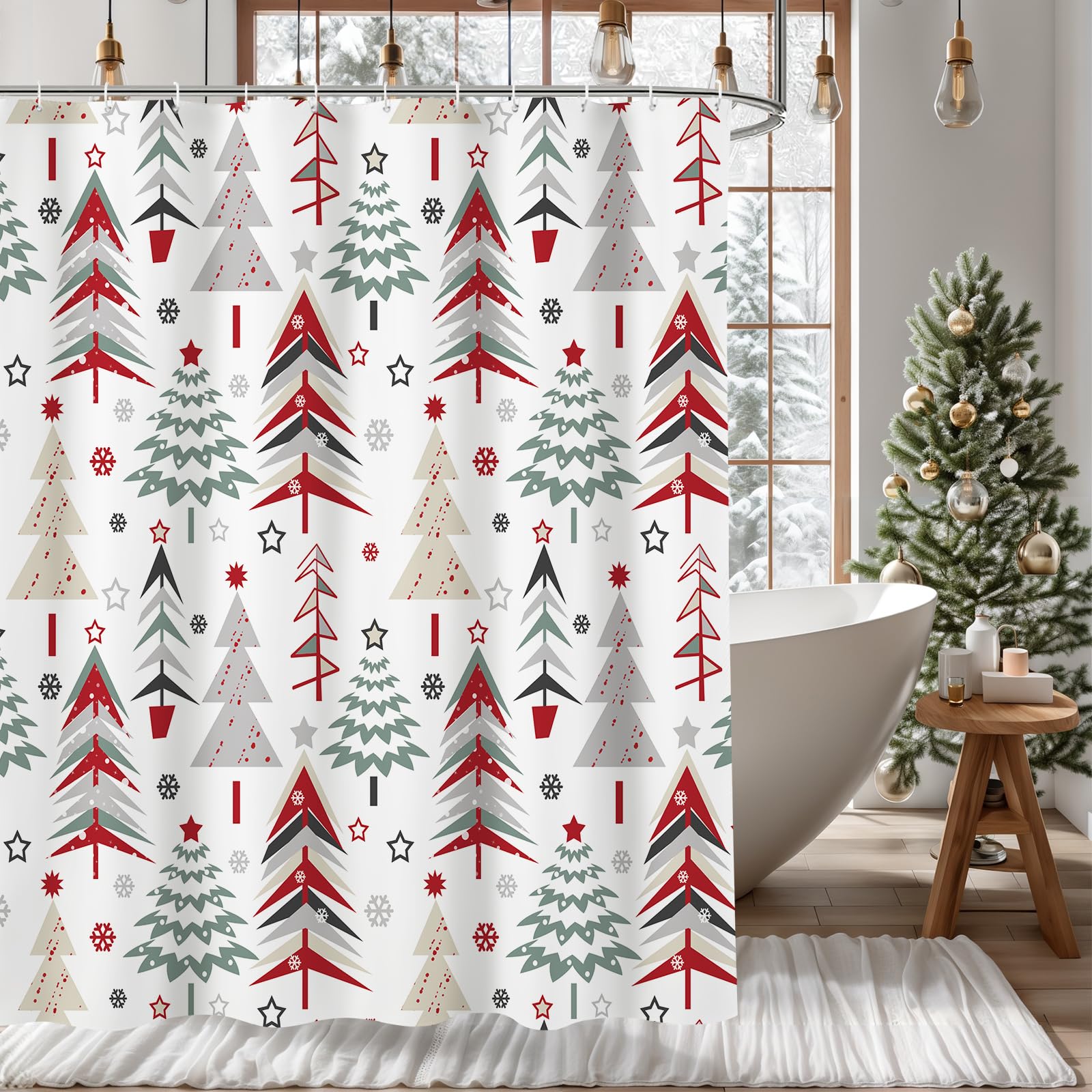 Mehofond Christmas Shower Curtain Xmas Tree Shower Curtain Winter Snowflake Pattern Shower Curtain For Bathroom Decor Washable D