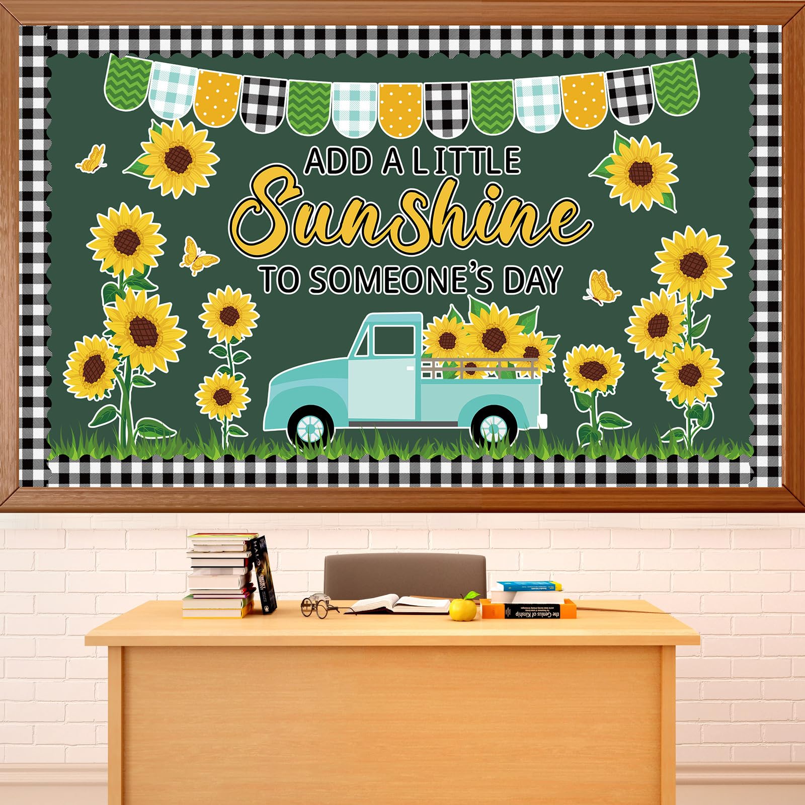 Zoiiwa Sunflower Bulletin Board Decorations Classroom Summer Sunflowers Truck Bulletin Board Back To School Set Summer Spring Fl